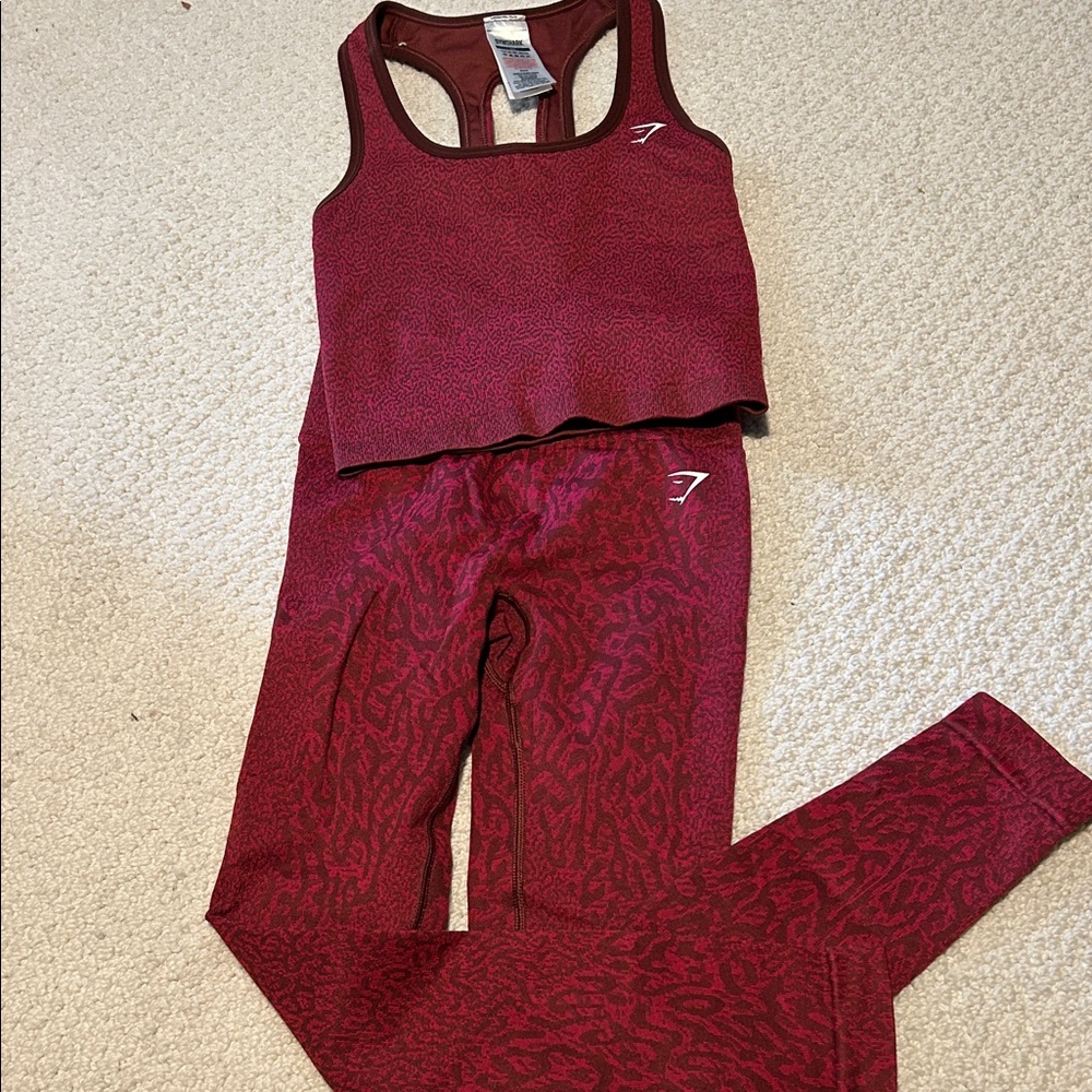 Gymshark Burgundy Leopard Print Workout Set